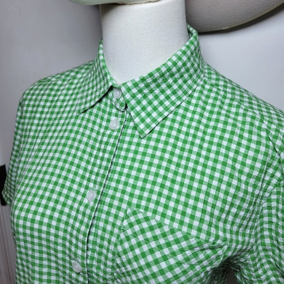 Aritzia Sunday Best Green Gingham Plaid Cropped Button Up XXS Preppy Y2K Fall - Picture 4 of 9